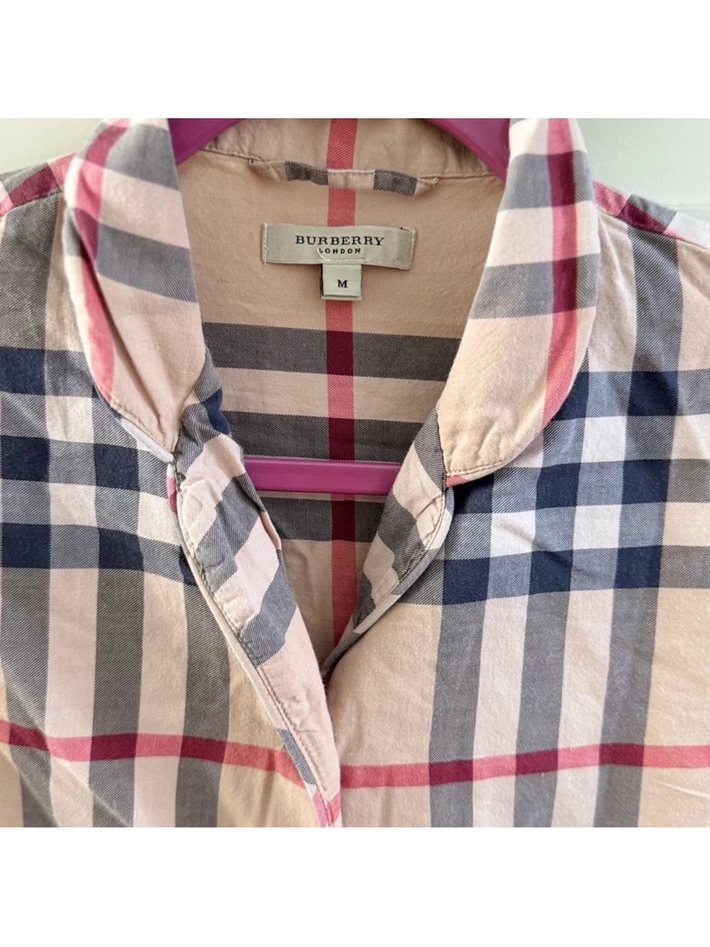 Burberry Beige Plaid Button-Front Shirt with tan and black Accents - Picture 2 of 7
